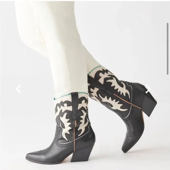 NWT✨Dolce Vita Landen Black White Metallic trim Women’s Western Boots Size 10! - Picture 4 of 16